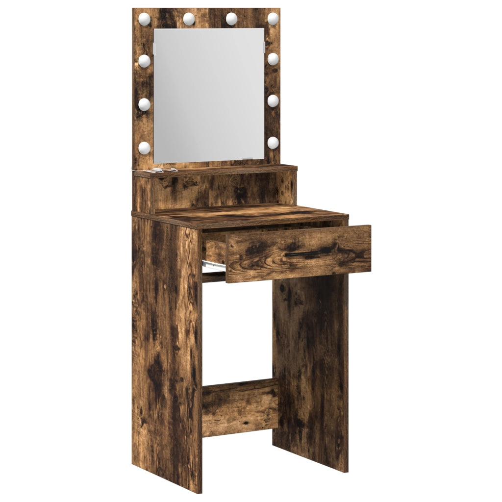 Tavolo da Trucco  con Luci a LED in Quercia Affumicata 50x41x135 cm