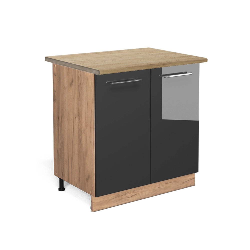 Mobiletto base cucina Fame-Line Antracite lucido/Rovere dorato 80 cm con ripiano, PL Rovere Vicco