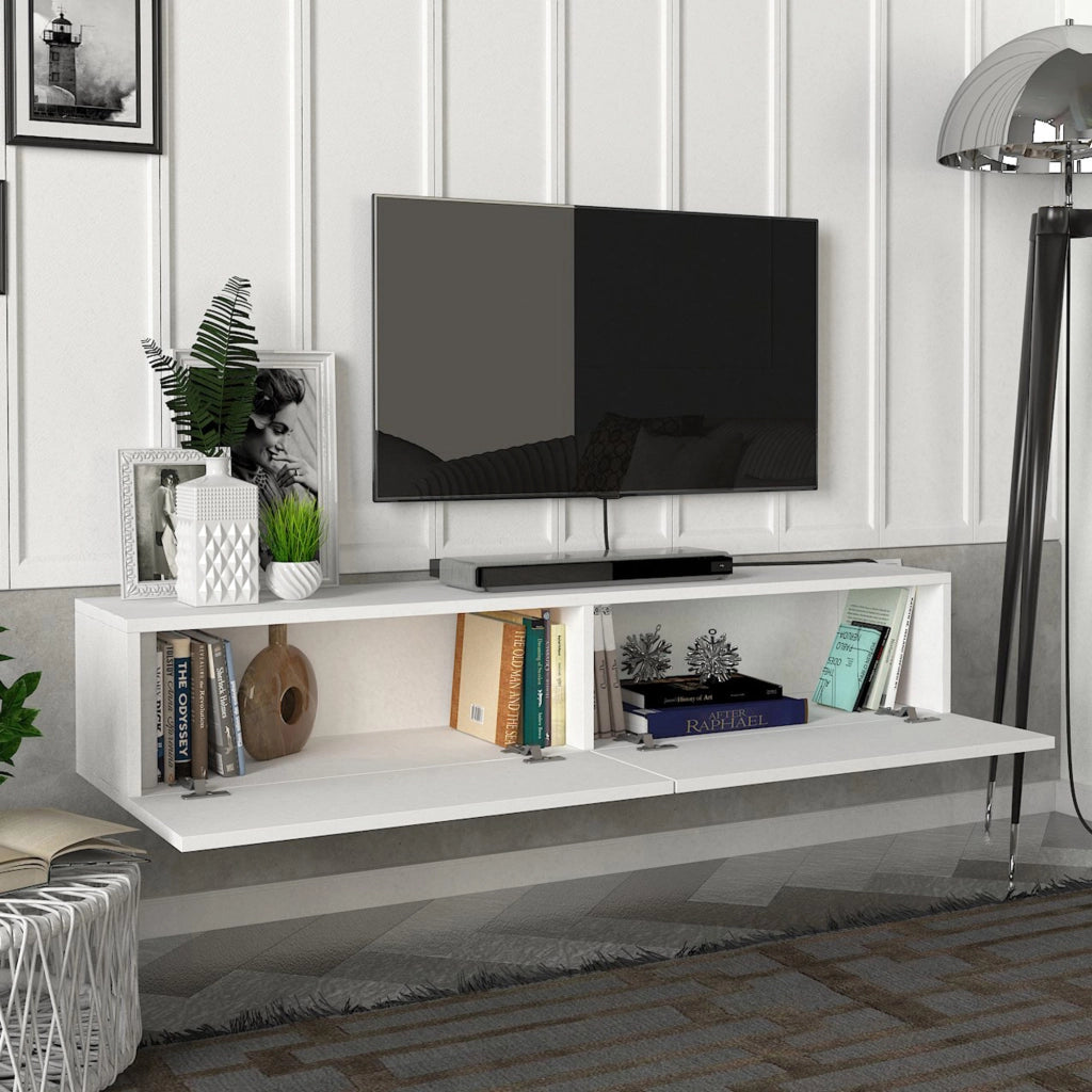Mobile TV da Parete Toivakka con 2 Ante a Ribalta 135 x 31 x 25 cm Bianco [en.casa]