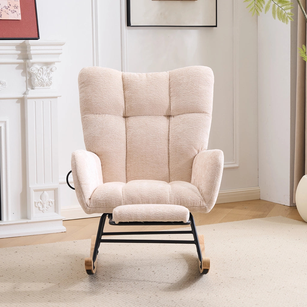 POLTRONA A DONDOLO con poggiapiedi e vano portaoggetti, Chenille Beige