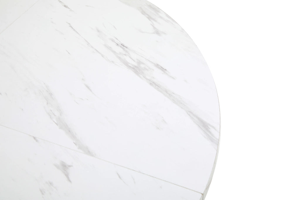 Tavolo da Pranzo con Piano Effetto Marmo ¨C MINIMAL ¨C Bianco/Oro, Telaio in Metallo
