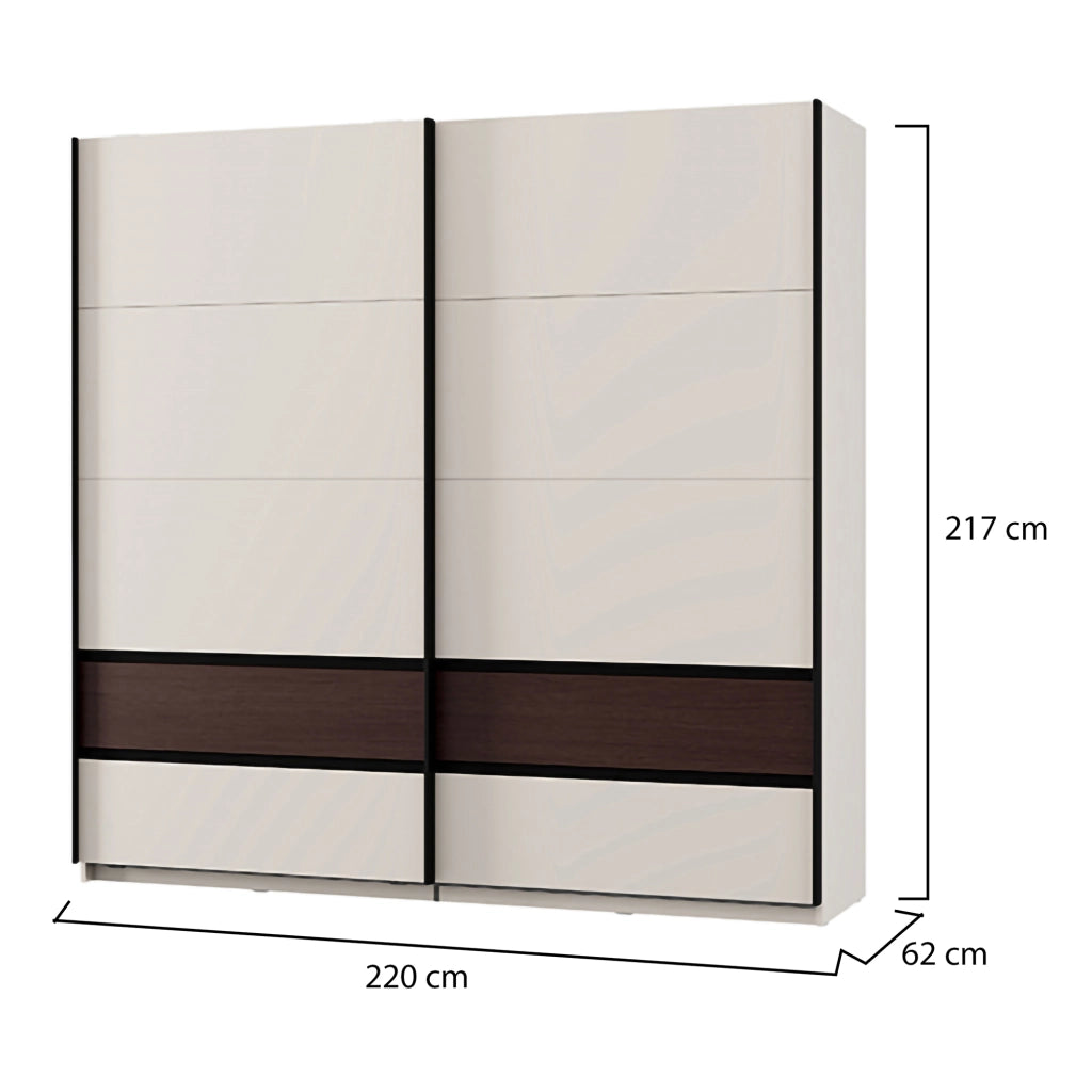 Armadio Camera da Letto Vangvi, Guardaroba 2 Ante 2 Ripiani, 220x217h cm Bianco Crema
