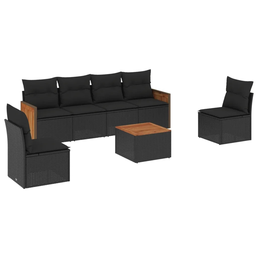 Set Divani da Giardino con Cuscini 7pz Nero Polyrattancod mxl 88845