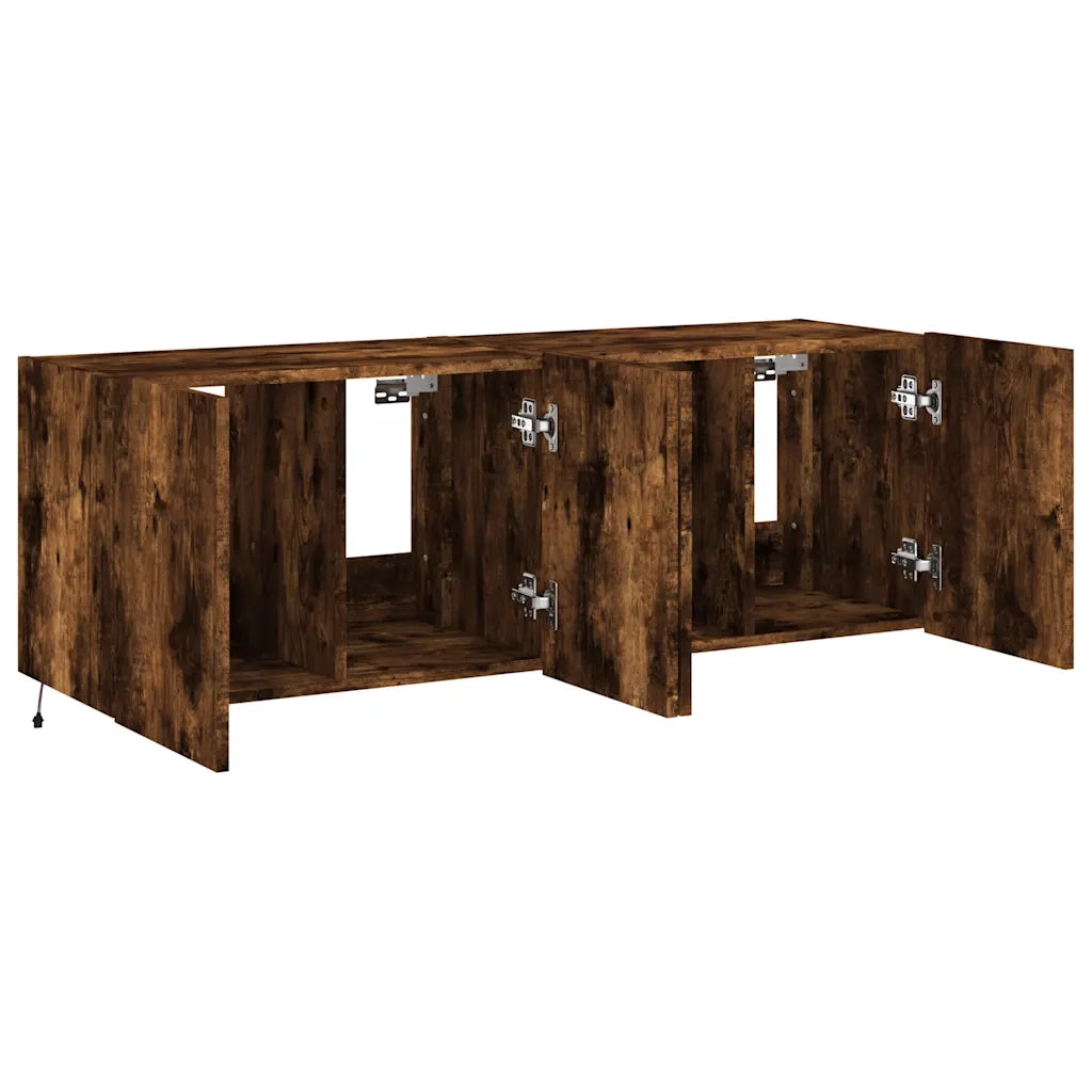 Mobili TV a Parete con Luci LED 2pz-Set di 2 Credenza per TV sospesa Rovere Fumo 60x35x41 cm