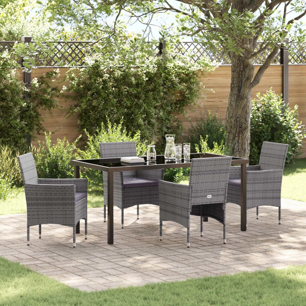 Set da Pranzo da Giardino 5 Pezzi Grigio Rattan Polimerico