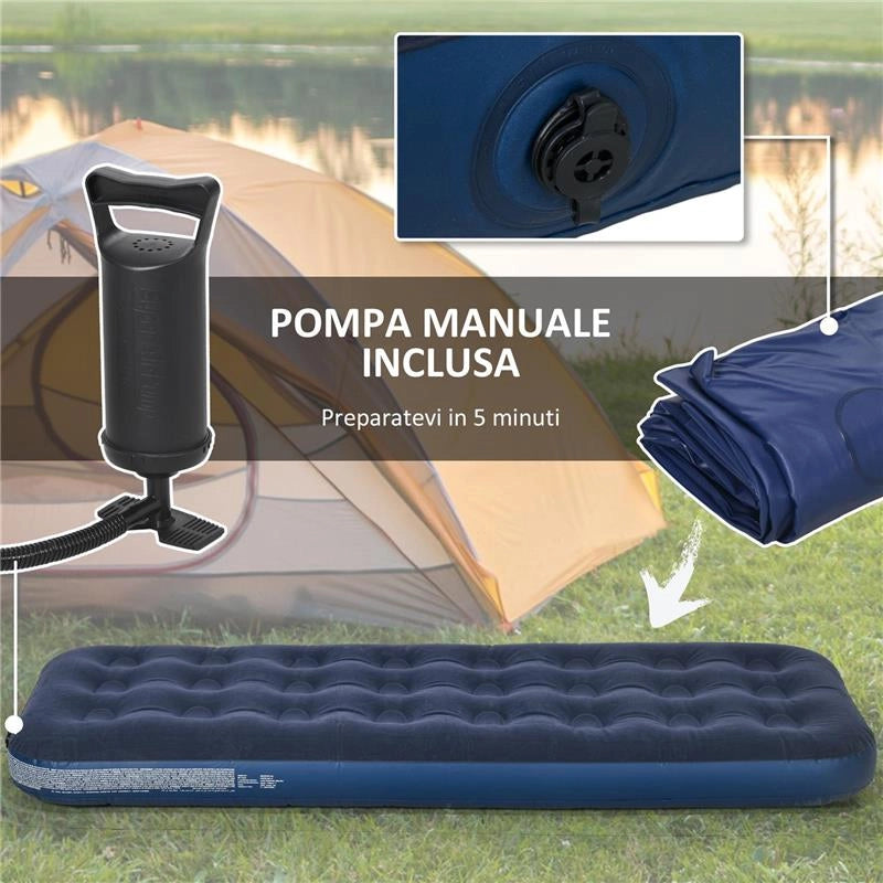 LETTO GONFIABILE SINGOLO CON POMPA MANUALE INCLUSA, 73X191X22 CM, BLU
