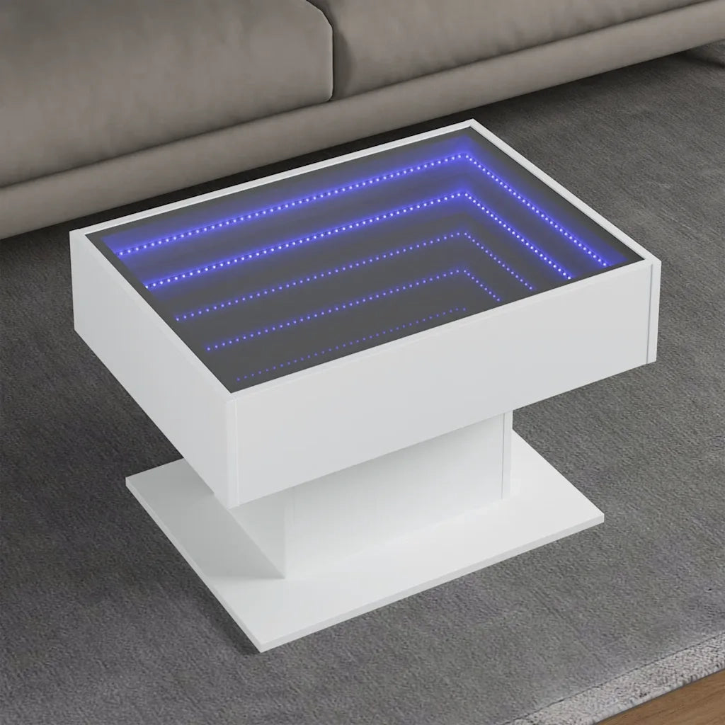 Tavolino salotto | Tavolino da caff¨¨ | Tavolino da Soggiorno con LED Bianco 70x50x45 cm Legno Multistrato