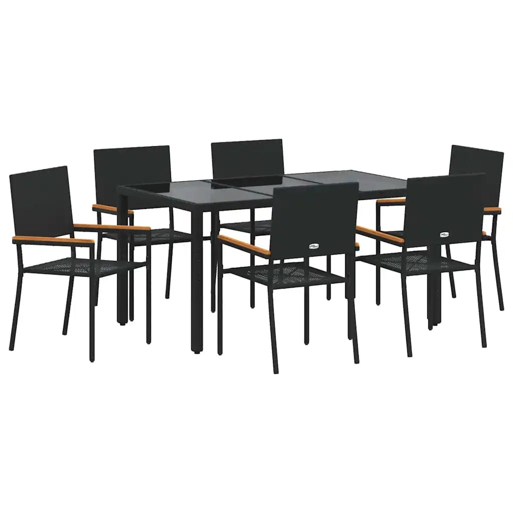 Set da Pranzo per Giardino 7 pcs Nero polyrattan 3365393