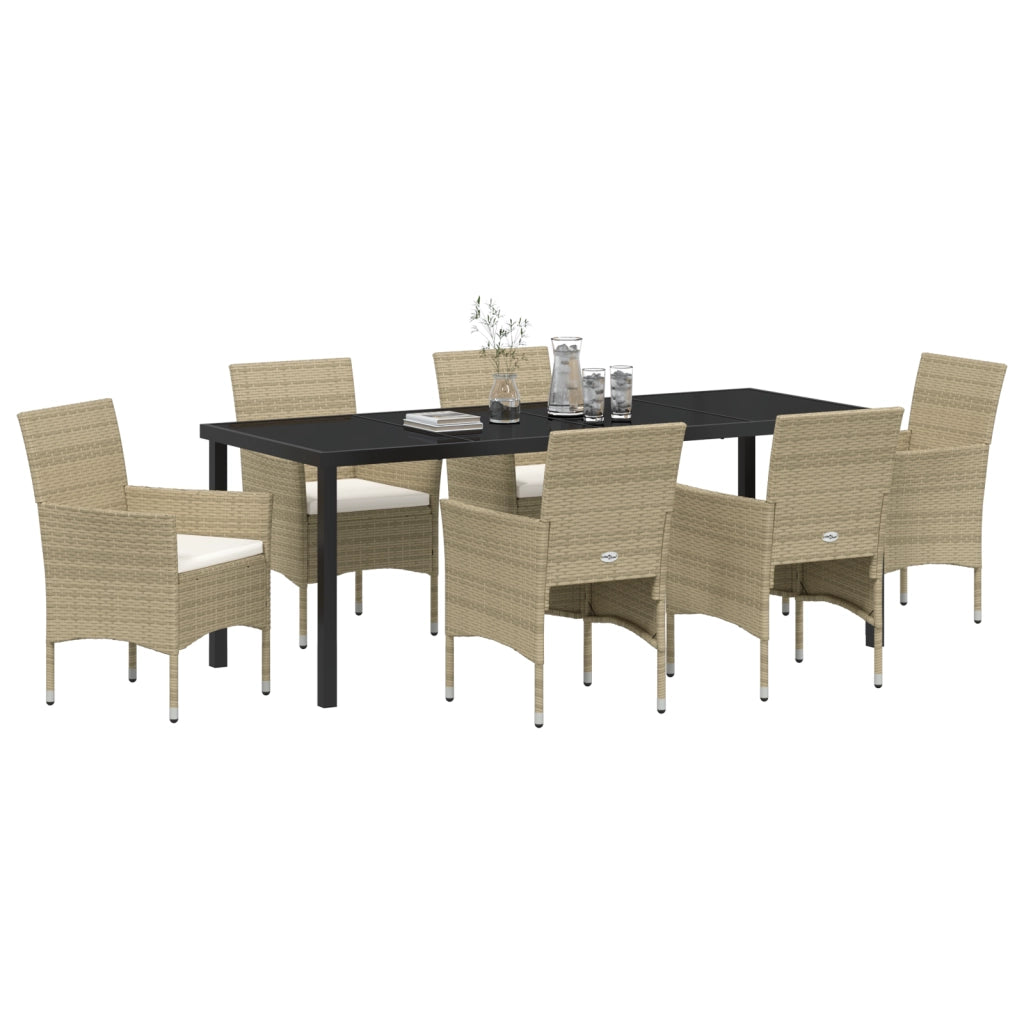 Set da Pranzo da Giardino 7 Pezzi Beige in Polyrattan