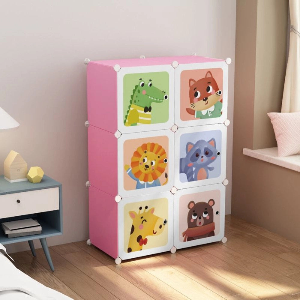 Trade Shop - Armadio Modulare Per Bambini Multiuso Portaoggetti A 6 Scomparti Cubi Con Ante Decorate -