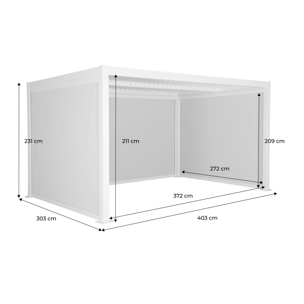 Pergola bioclimatica 3x4m in alluminio e acciaio +  2 tende 3m + 1