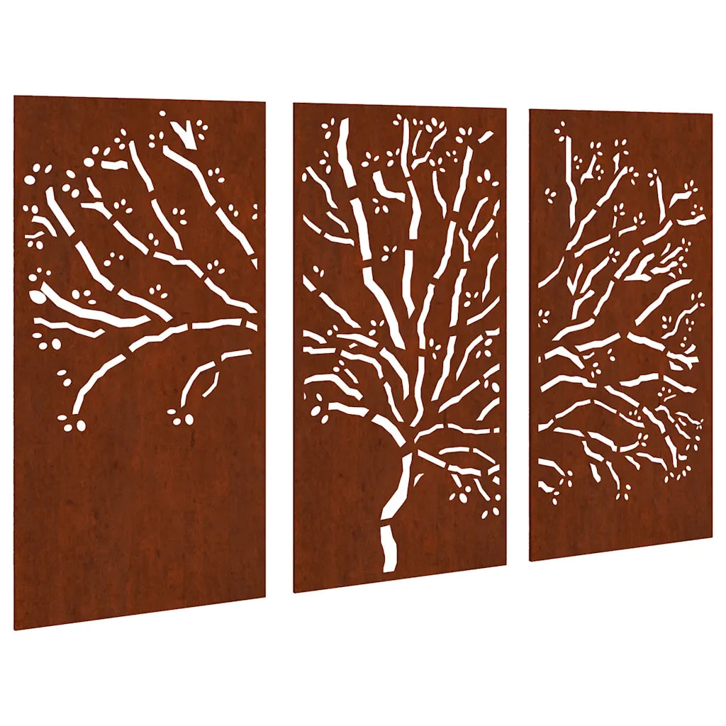 Decorazioni Muro Giardino 3pz 105x55 cm Albero Acciaio Corten 824511