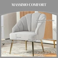 Poltrona in Velluto da Camera e Salotto a Conchiglia Stile Art Deco, Acciaio, 63x65x84 cm, Grigio