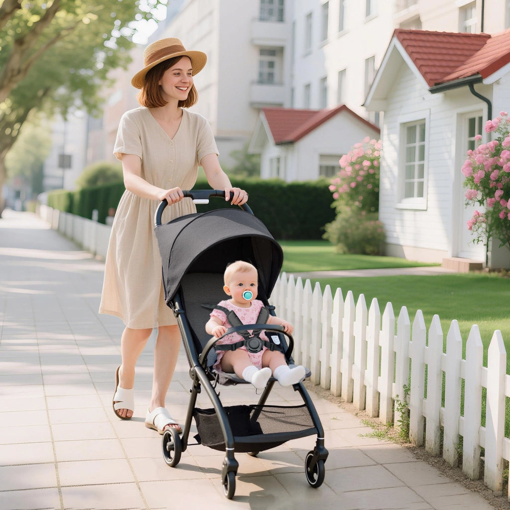 Passeggino Bambini Leggero Pieghevole ¨C zephmum ¨C Grigio Scuro con Capottina e Cestino