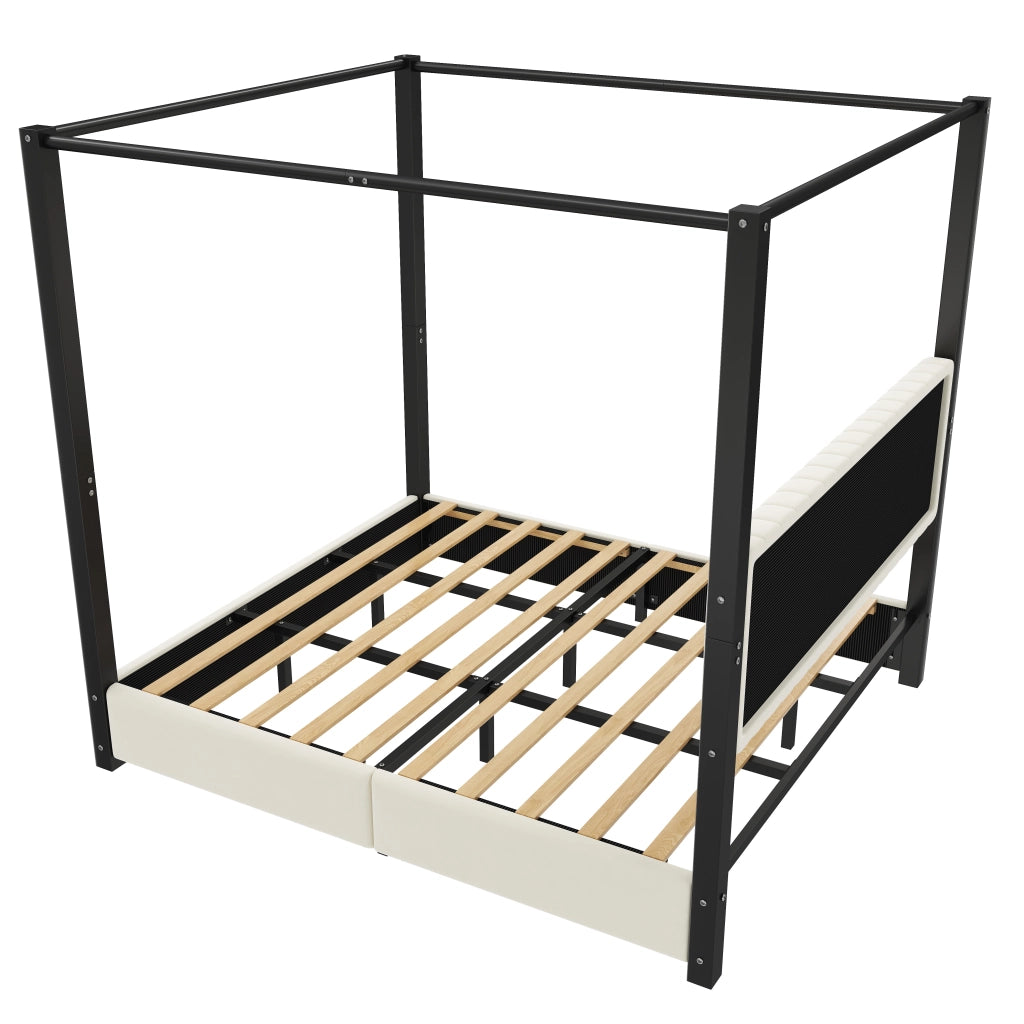 LETTO a Baldacchino 180x200 cm Imbottito in Velluto Beige e Nero
