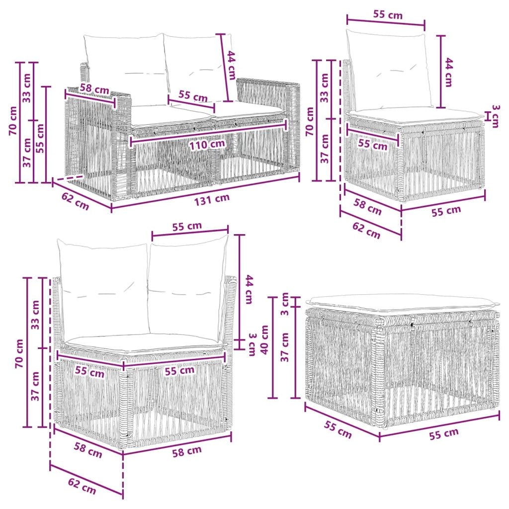 Set Divano da Giardino 6 pcs Grigio e Grigio Scuro polyrattan 3435191
