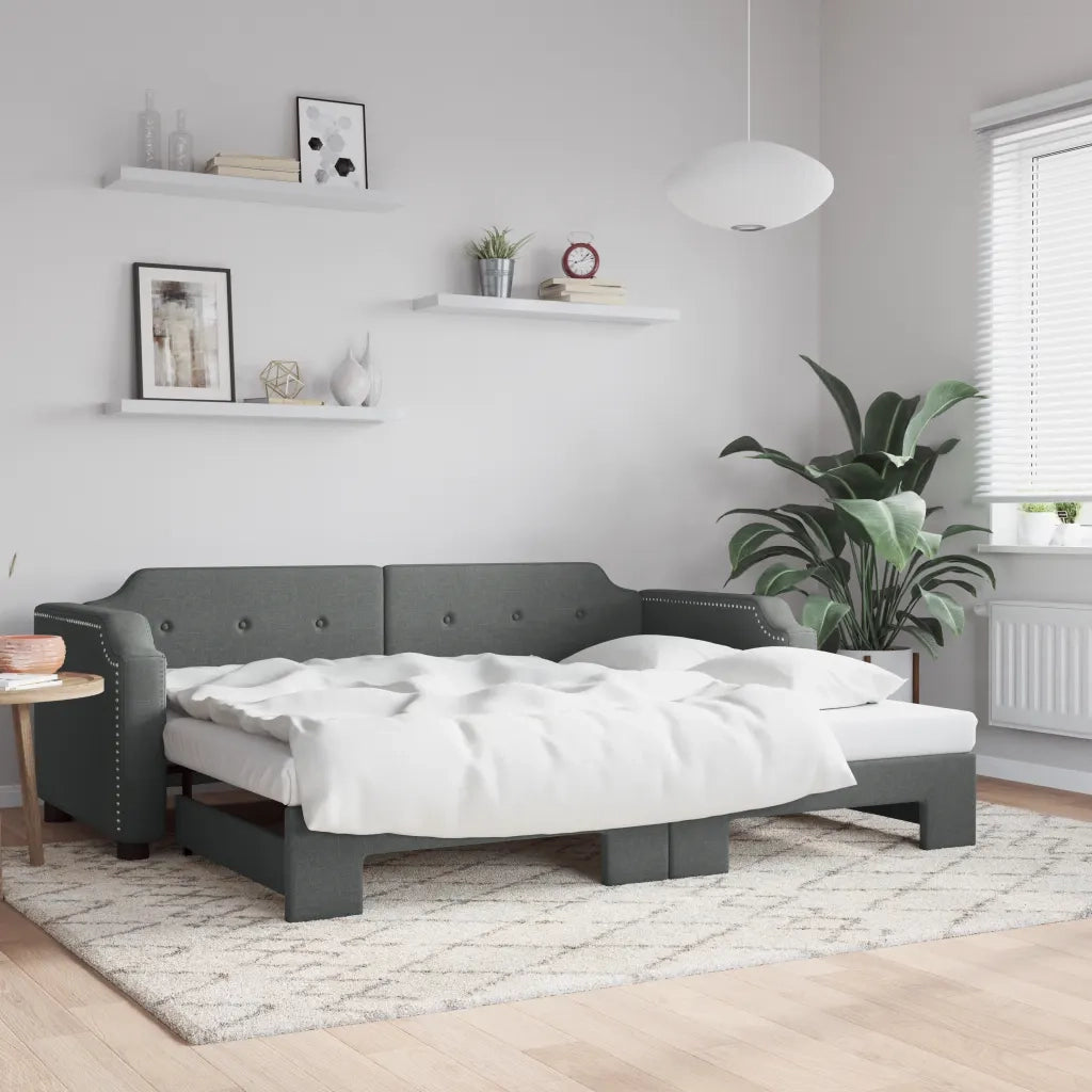 Divano Letto con Letto Estraibile Grigio Scuro 80x200 Tessuto 3197630