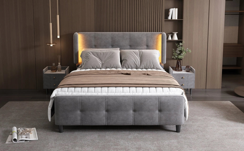 Letto Matrimoniale - Xylo - 140x200cm - Grigio - LED 16 Colori