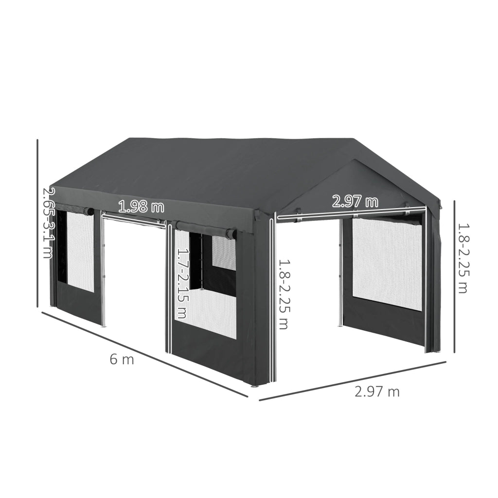 Gazebo per Auto e Feste ¨C zephmum ¨C Grigio Scuro 6x3m