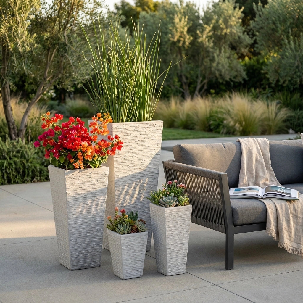 Set di 4 vasi da Giardino in Fibra di argilla cm 42x42x88 - MAXIMILIAN