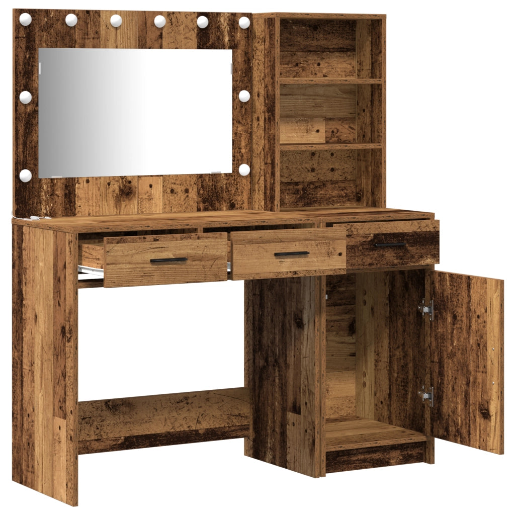 Set da toeletta a 2 pezzi con LED in legno vecchio