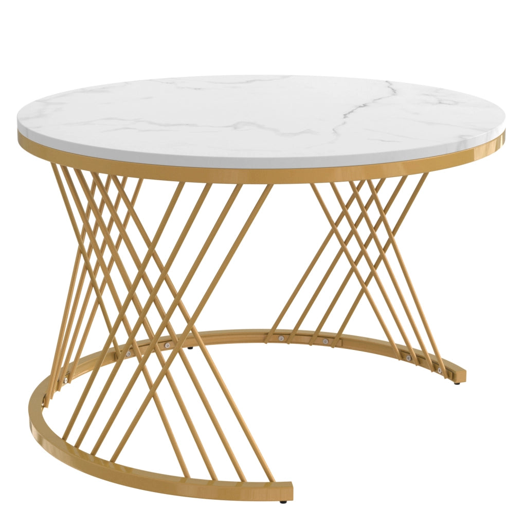 Set 2 tavolini rotondi 70 cm bianco in MDF con cassetto e struttura metallica