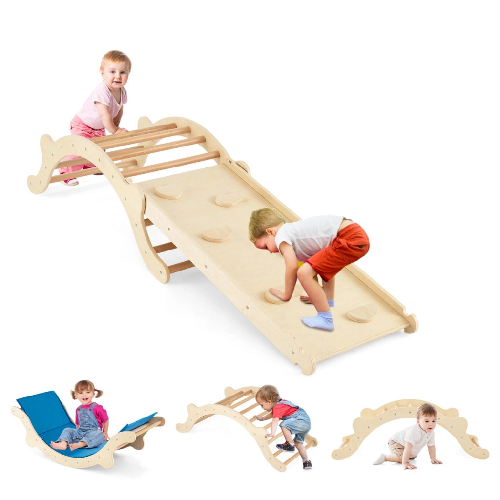 Set scala da arrampicata per bambini con rampa reversibile per arrampicarsi e scivolare, Scala per bambini Naturale-Arrampicate e scivoli