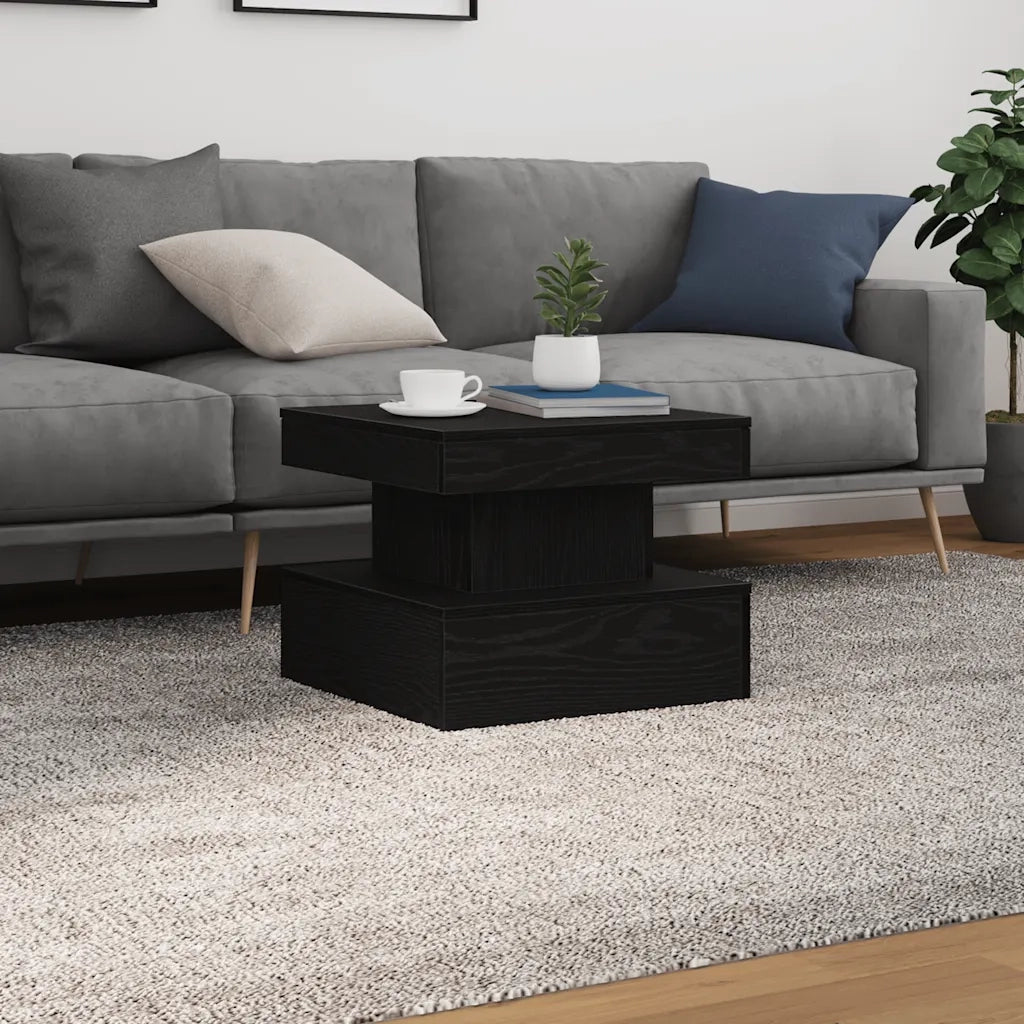 Tavolino da Salotto con Luci LED Rovere Nero 50x50x40 cm 862255