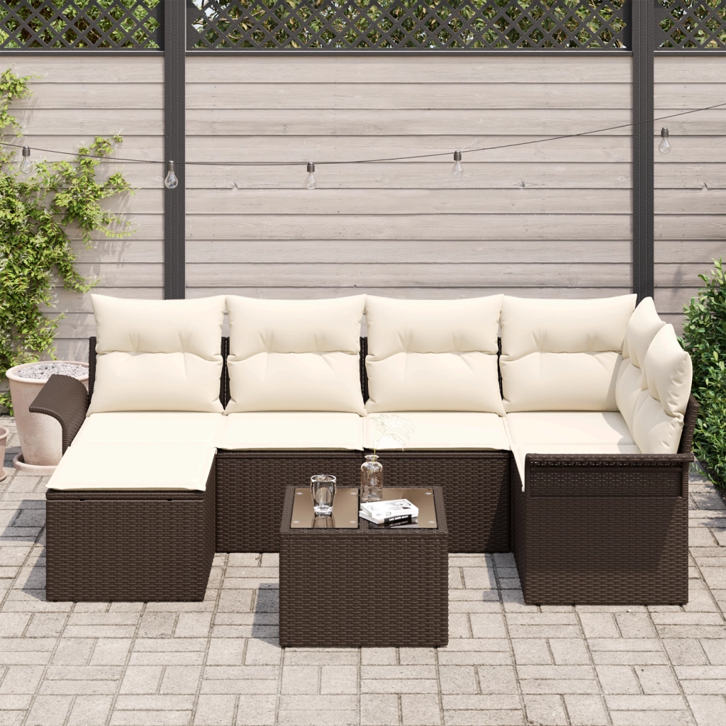 Set di divani da giardino  6 pezzi con cuscini Grigio Polyrattan