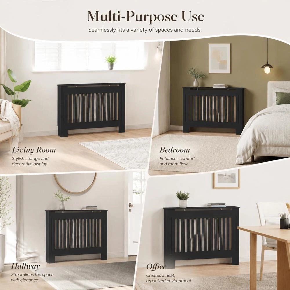 Radiator Cover, Black, 112x19x81.5 Cm, MDF