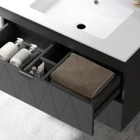 Mobiletto Sospeso per Lavabo con Lavabo in Ceramica e Cassetti Soft-Close Nero