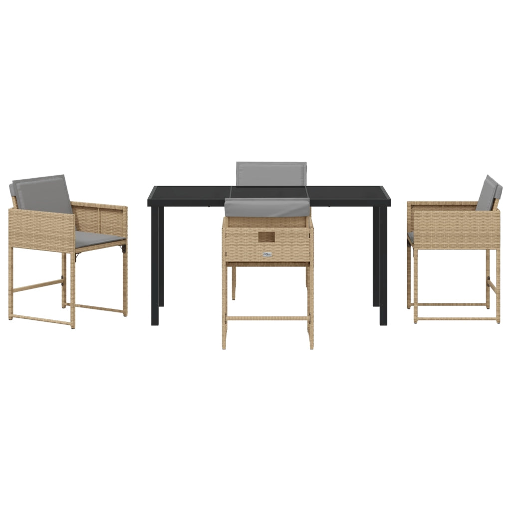 Set da pranzo da giardino 5 pezzi con cuscini in rattan polimero beige
