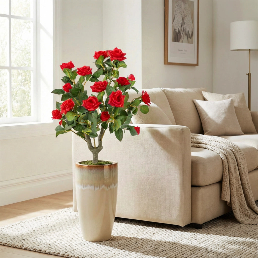 Rose rosse finte per decorazioni con 18 rose 186 foglie, Robusta punta in lega di alluminio 2 mazzi fiori artificiali realistici