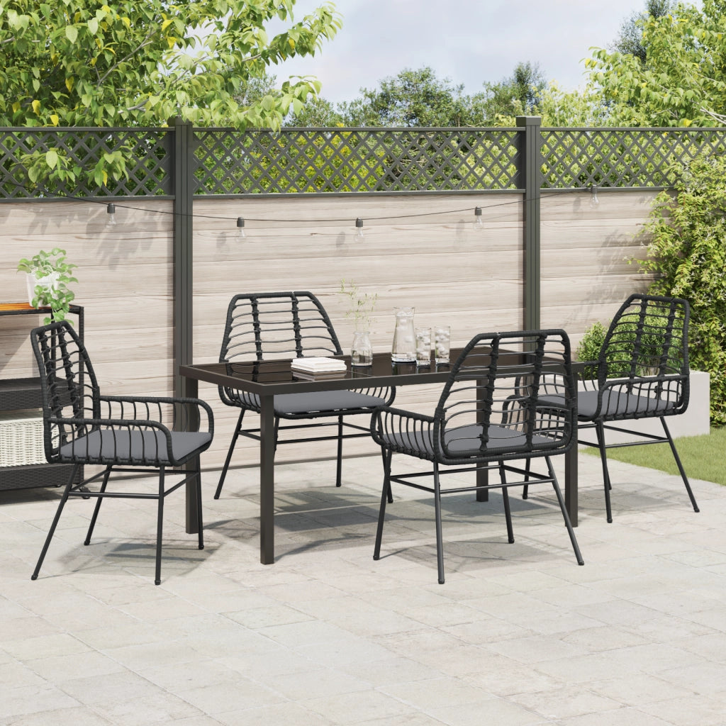 Set da Pranzo da Giardino 5 Pezzi con Cuscini Nero Polyrattan