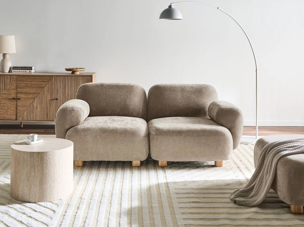 Divano componibile a 2 posti in tessuto due moduli angolari gambe in legno beige stile moderno