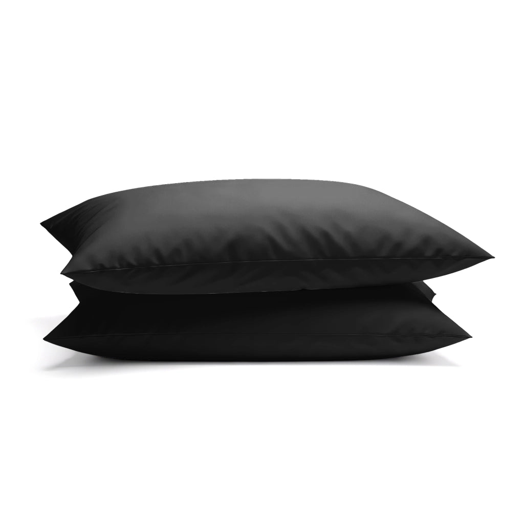 Coppia Federe per Cuscino 50x80 cm in  con Patella – Morbide, Traspiranti,– Tinta Unita, Lavabili  Nero