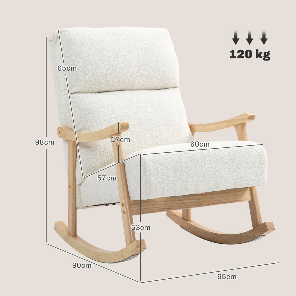 Poltrona Dondolo in Velluto con Schienale Ergonomico ¨C zephmum ¨C Crema 65x90x98 cm