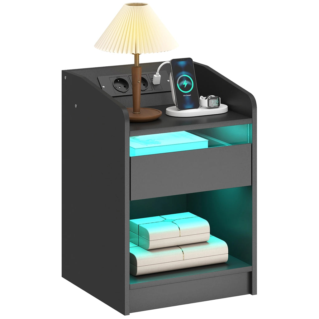 Comodino con Luci LED RGB e Cassetto ¨C Zephmum ¨C 40x40x58 Cm Nero