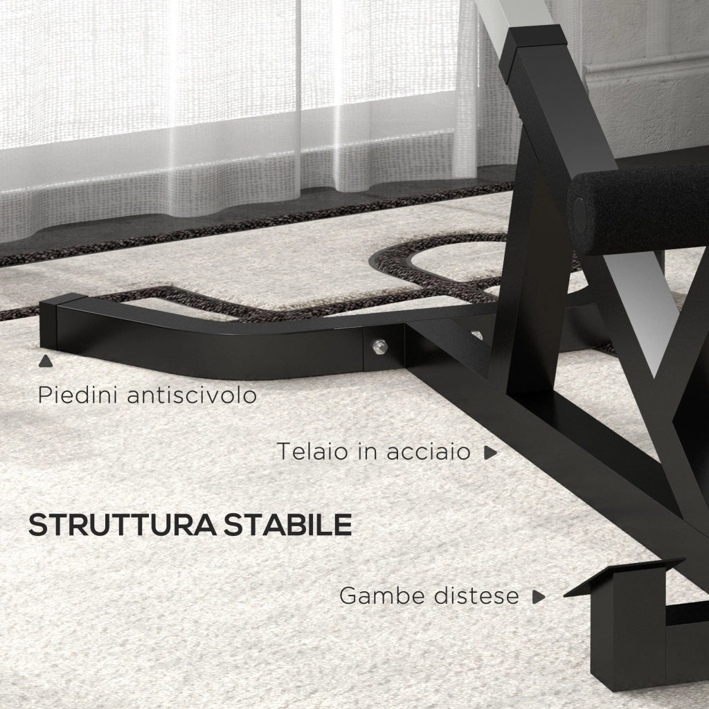 Sedia Romana ad Altezza Regolabile con Imbottitura Spessa, in Acciaio e PU, 126x70x67-84 cm, Nera