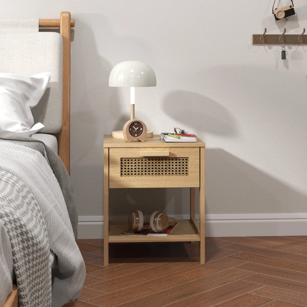 COMODINO 40x40x48,4 cm in legno naturale con 1 cassetto e ripiano inferiore