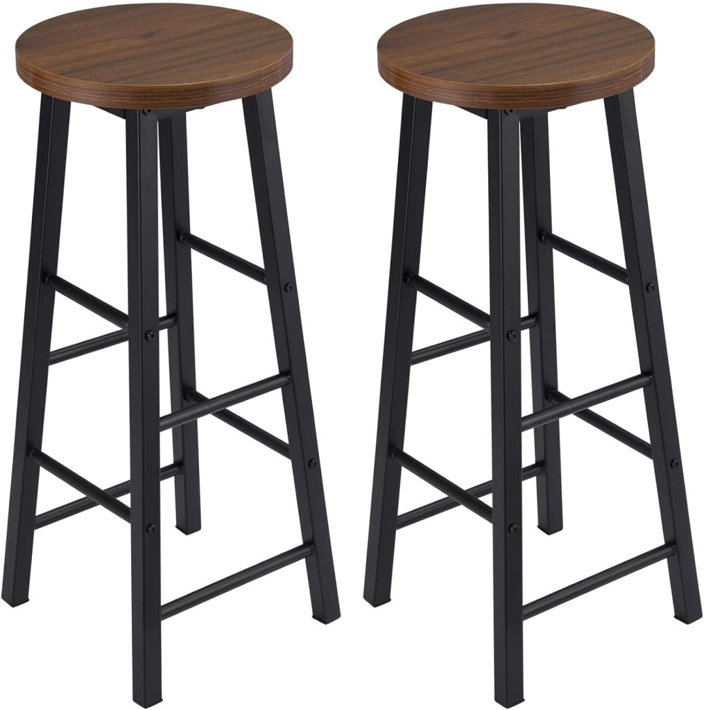 Sgabelli da Bar Set di 2, Sgabello Alto 71 cm con Poggiapiedi, Seduta Tonda Sedia Alta per Penisola Cucina, Sala da pranzo, Bancone in Acciaio Legno, Nero