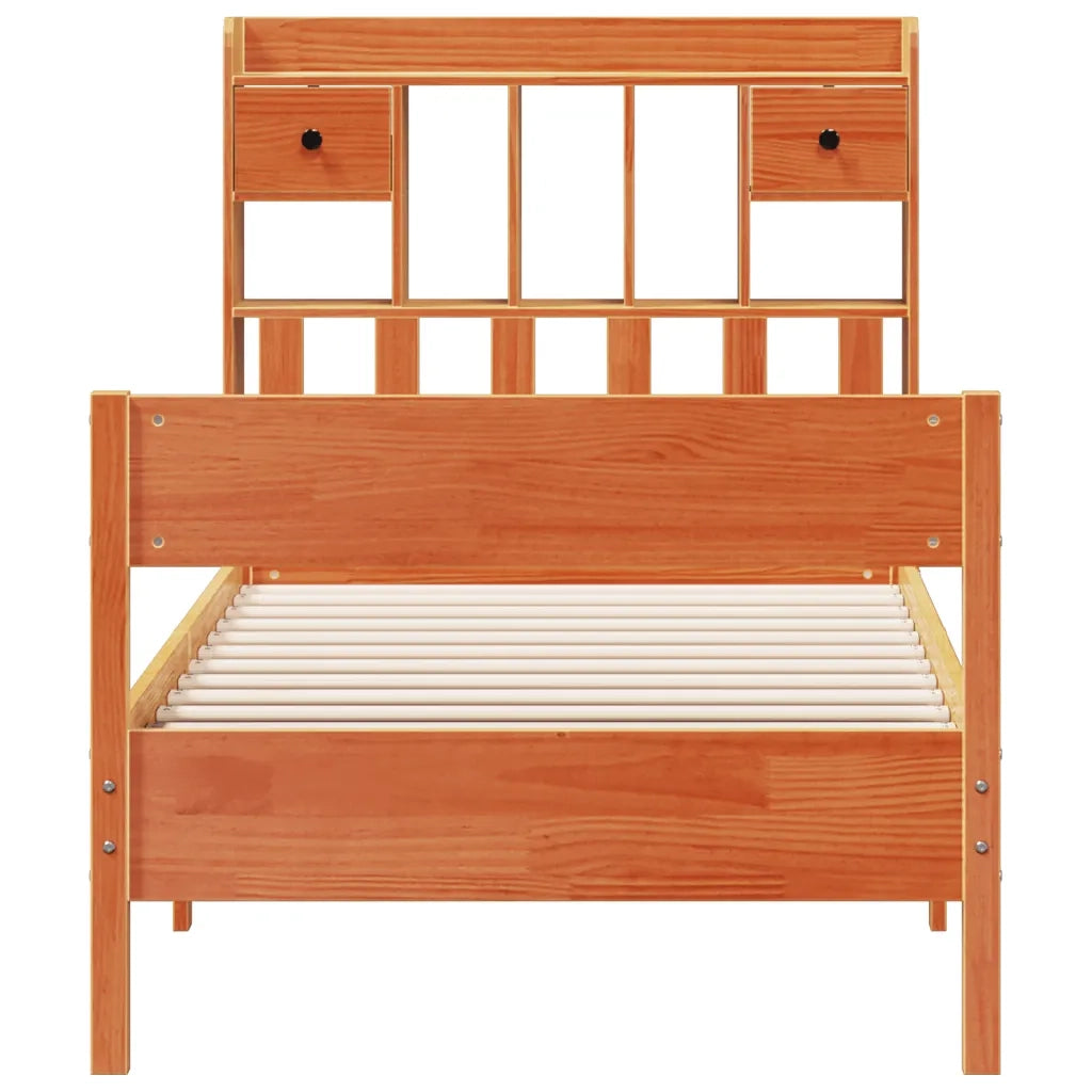 Letto Libreria senza Materasso Marrone Cera 100x200 cm in Pino