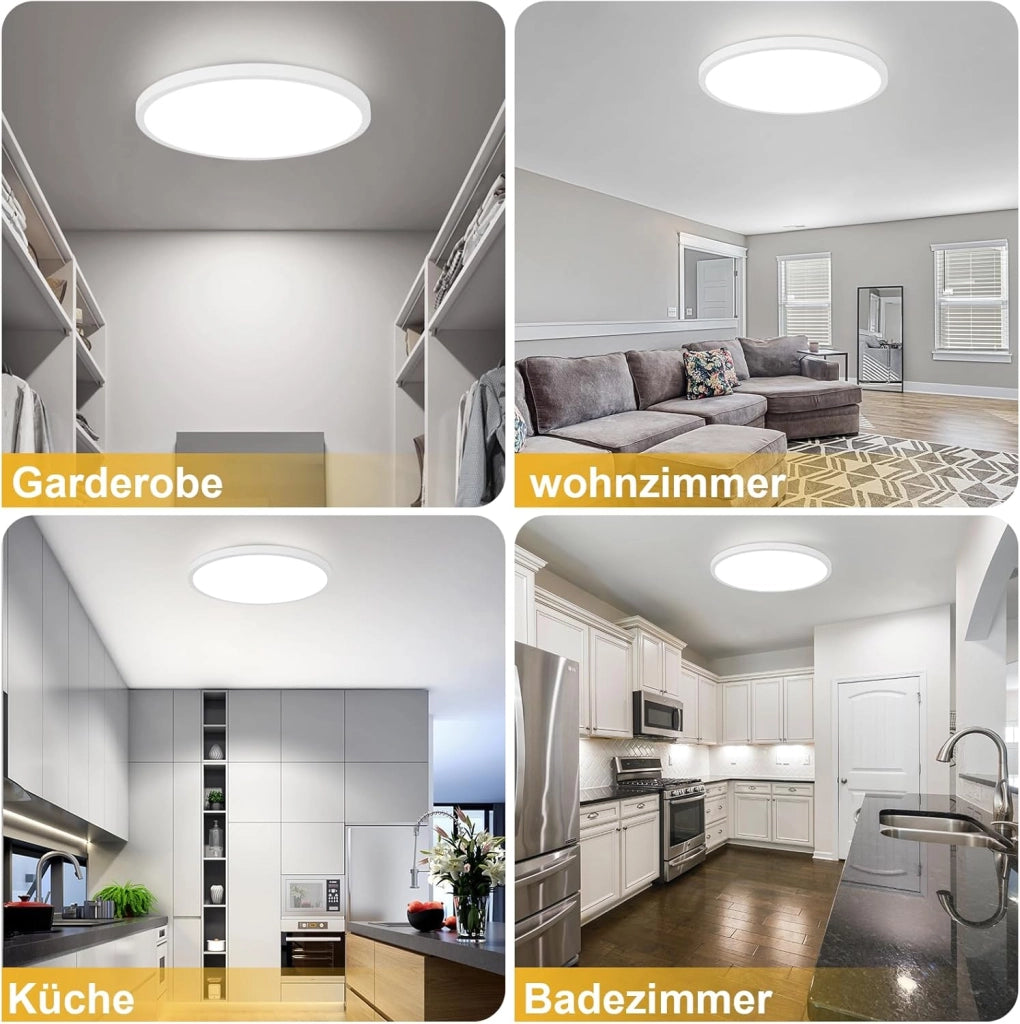 ZMH Lampada da soffitto plafoniera LED bagno 30 cm rotonda piatta 18W