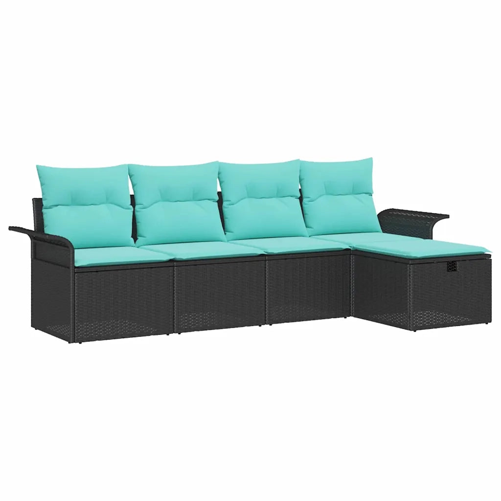 Set Divano da Giardino 5 pcs Nero e Turchese polyrattan