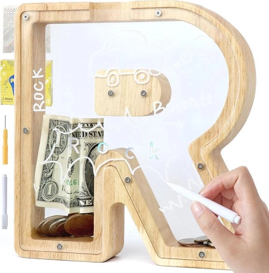 Cassa per la risparmio personalizzata in legno con finestra trasparente per bambini - Regalo creativo per compleanni e decorazione per la casa