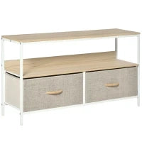 Mobile Porta TV da 47" con Cassetti Pieghevoli in Tessuto e Mensola in Metallo e MDF, 98x29x56cm, Colore Legno