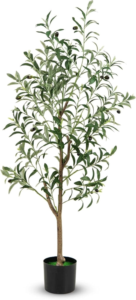 Set di 1/2 alberi di ulivo artificiali, pianta falsa da 130 cm con foglie e frutti realistici, tronco resistente in PE e base stabile, pianta decorativa per interni ed esterni (2)