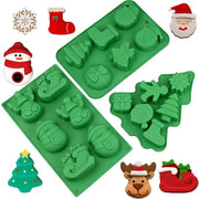 Forme di Natale in Silicone - 3 Pacchetti - Albero di Natale/Personaggio di Natale - Forme per Dolci/Pudding - Cubetti di Gelato/Detergente - Decorazioni per Torta - Verde - Muffiniera in Silicone