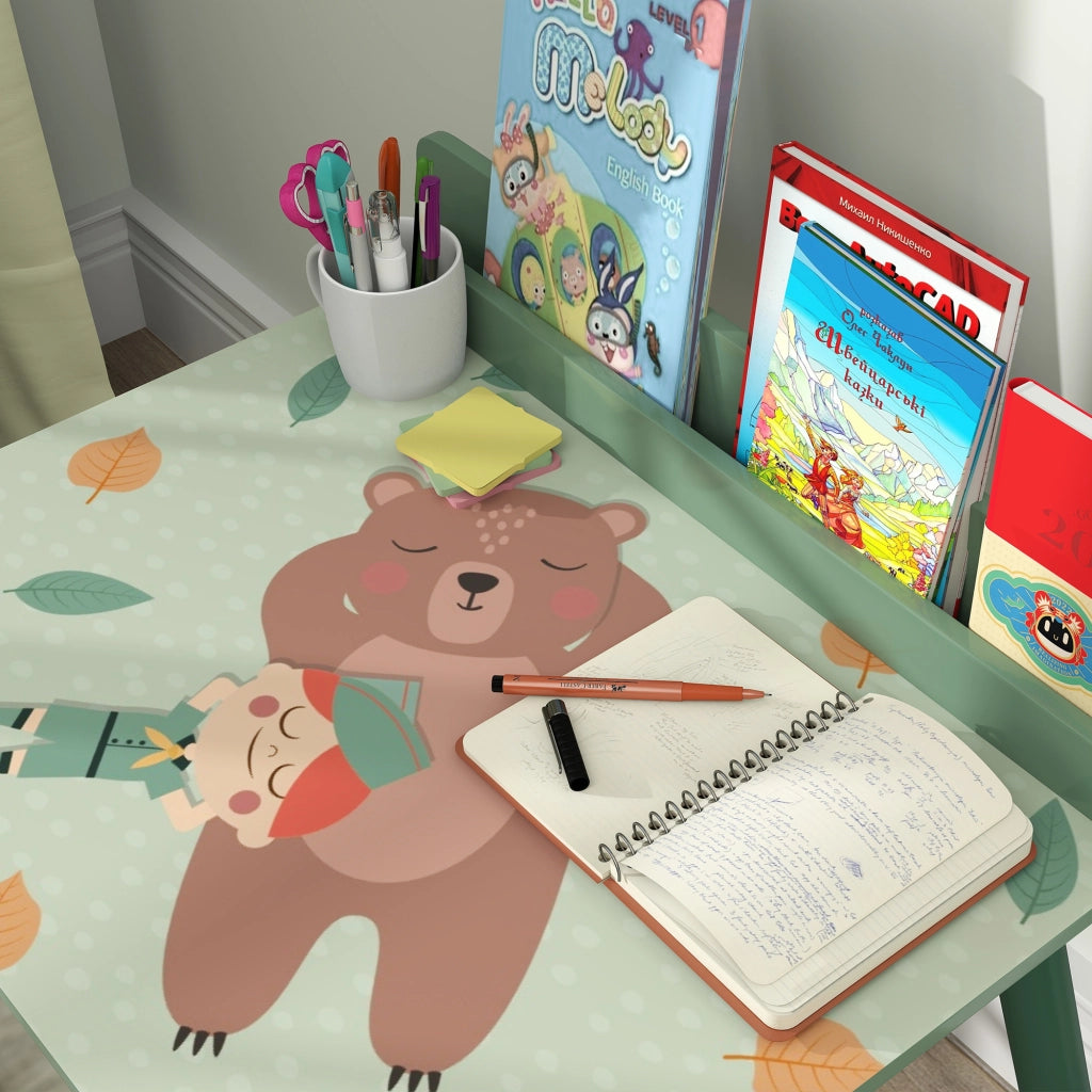 Scrivania Bambini con Sedia e Scaffale ¨C ZephMum ¨C Verde 90x50x75
