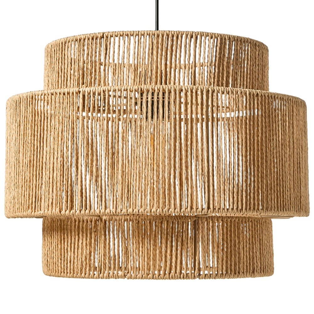 Lampada a sospensione Corda di carta naturale Base nera opaca Sala da pranzo Soggiorno Stile Boho